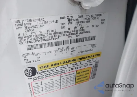 2021 Ford Expedition Limited из США, поврежденный, VIN 1FMJU2AT5MEA24540